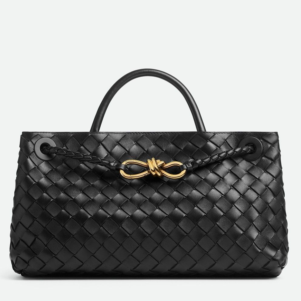 Bottega Veneta Andiamo Small East West Bag In Black Intrecciato Lambskin