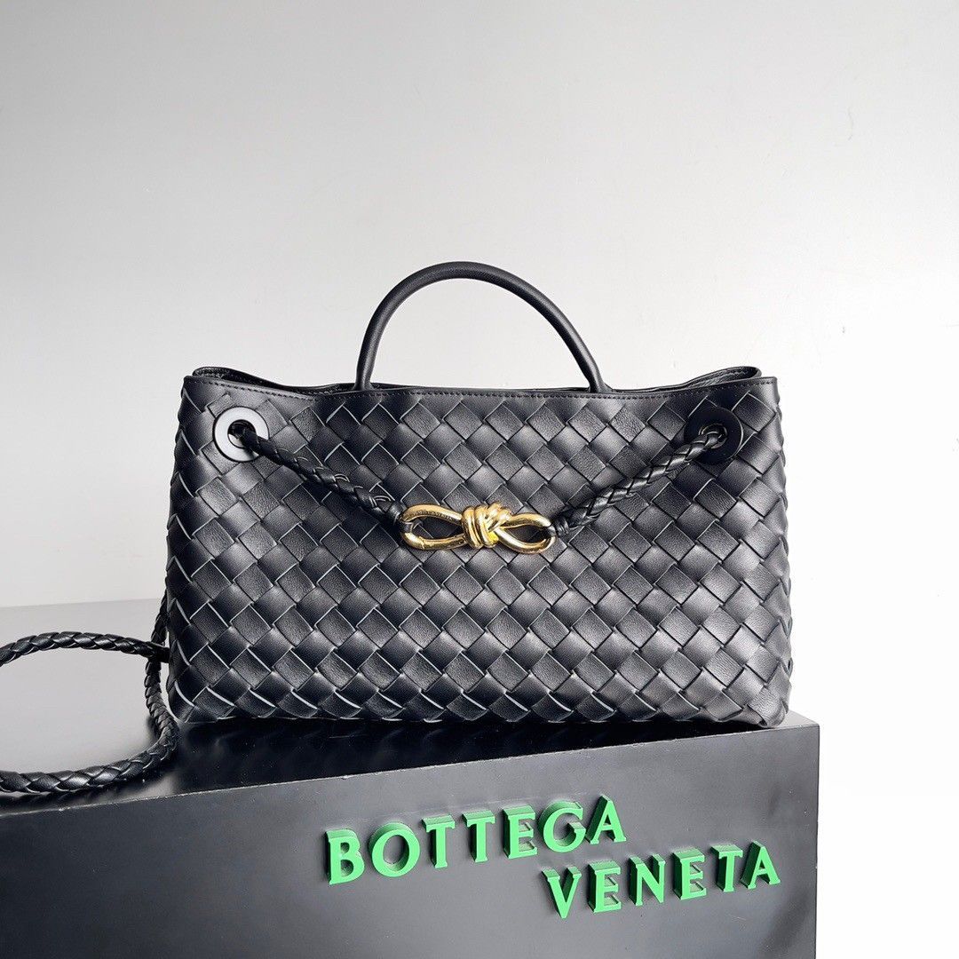 Bottega Veneta Andiamo Small East West Bag In Black Intrecciato Lambskin