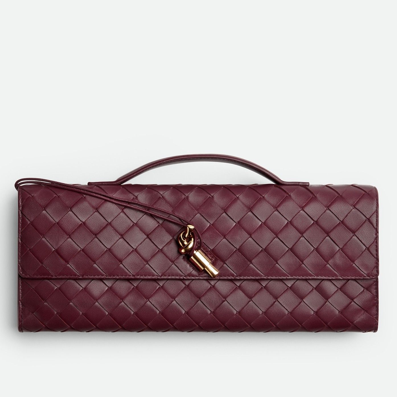 Bottega Veneta Andiamo Clutch with Handle in Barolo Intrecciato Lambskin