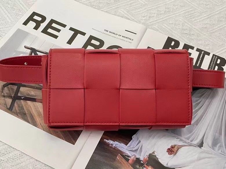 Bottega Veneta Cassette Belt Bag In Red Lambskin