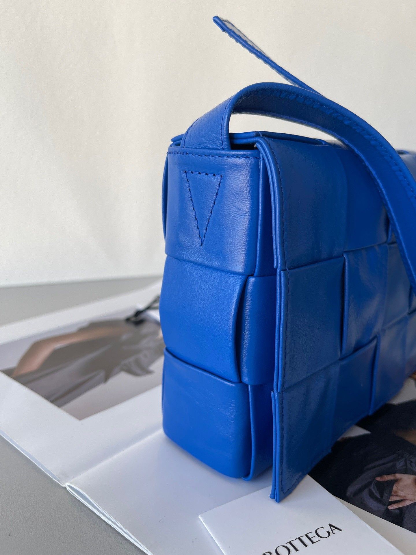 Bottega Veneta Cassette Bag In Cobalt Wrinkled Intreccio Calfskin