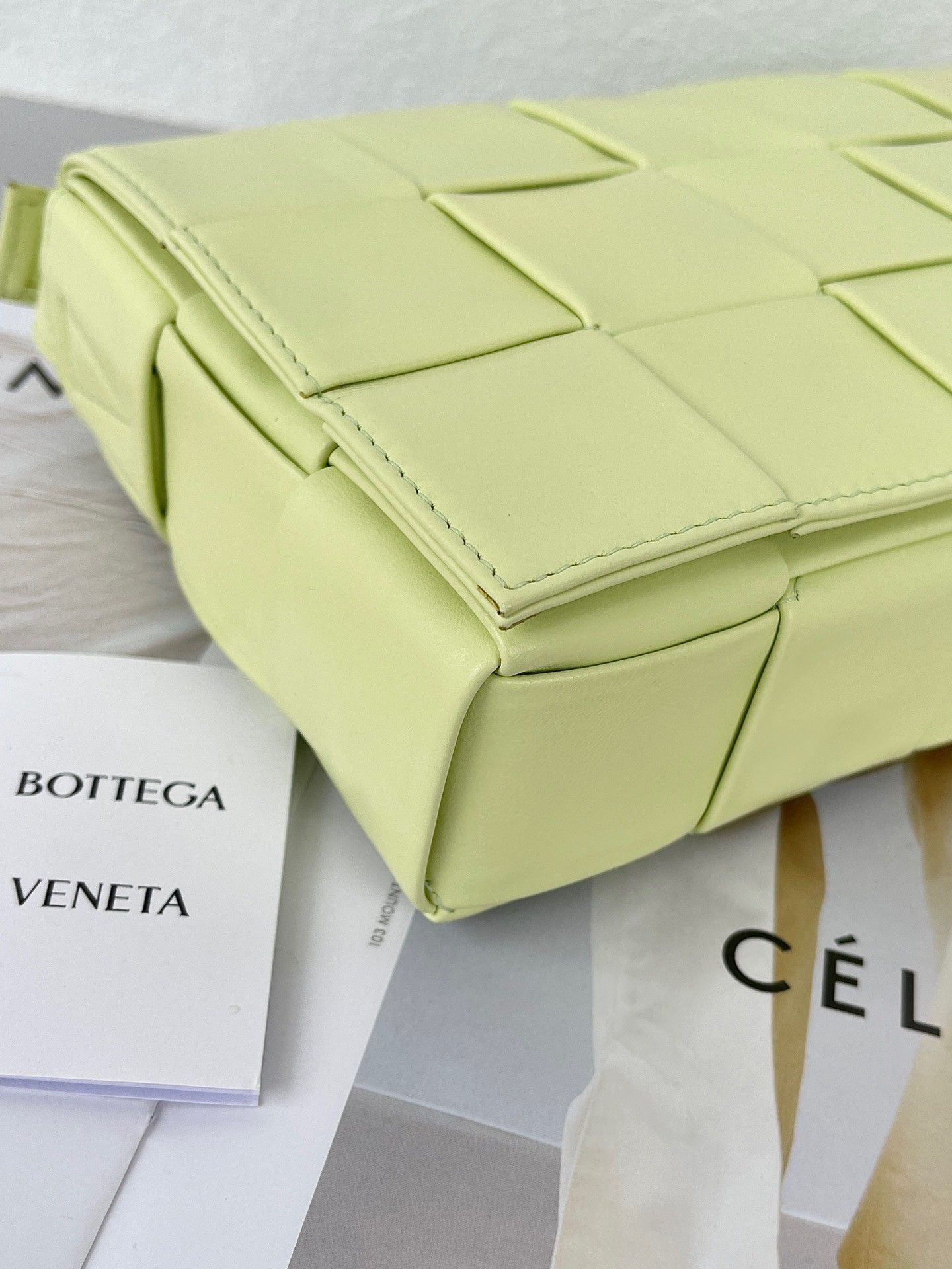 Bottega Veneta Cassette Bag In Lemon Washed Wrinkled Intreccio Calfskin