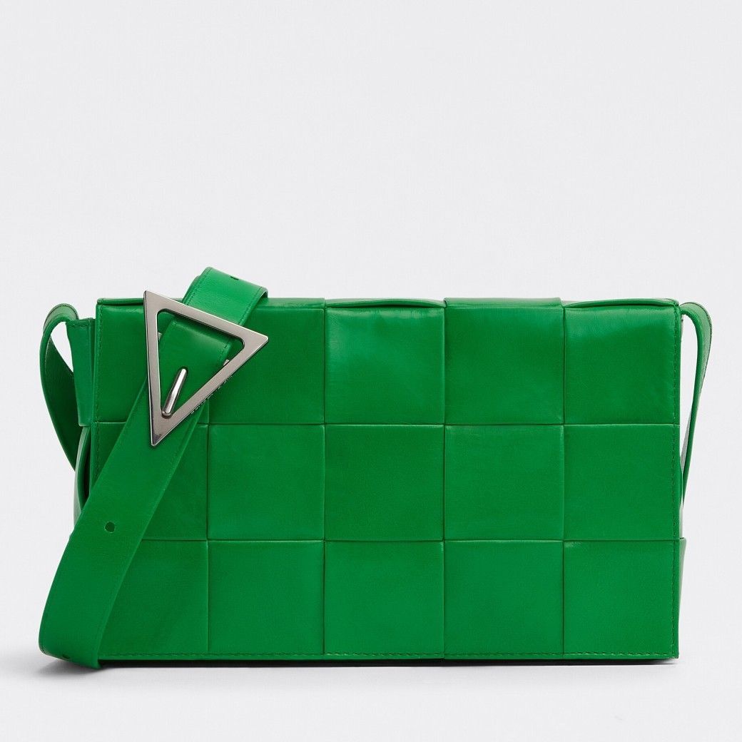 Bottega Veneta Cassette Bag In Parakeet Wrinkled Intreccio Calfskin