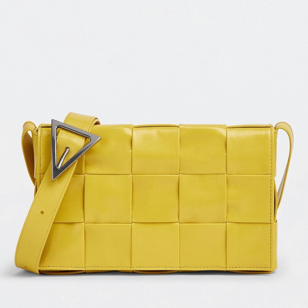 Bottega Veneta Cassette Bag In Yellow Wrinkled Intreccio Calfskin