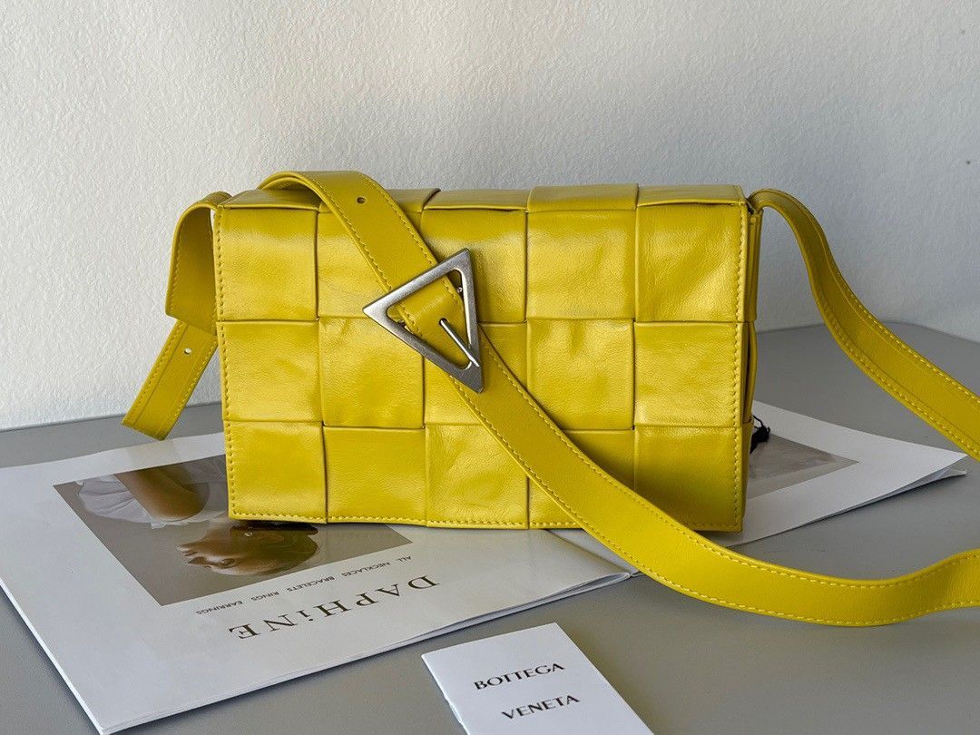 Bottega Veneta Cassette Bag In Yellow Wrinkled Intreccio Calfskin