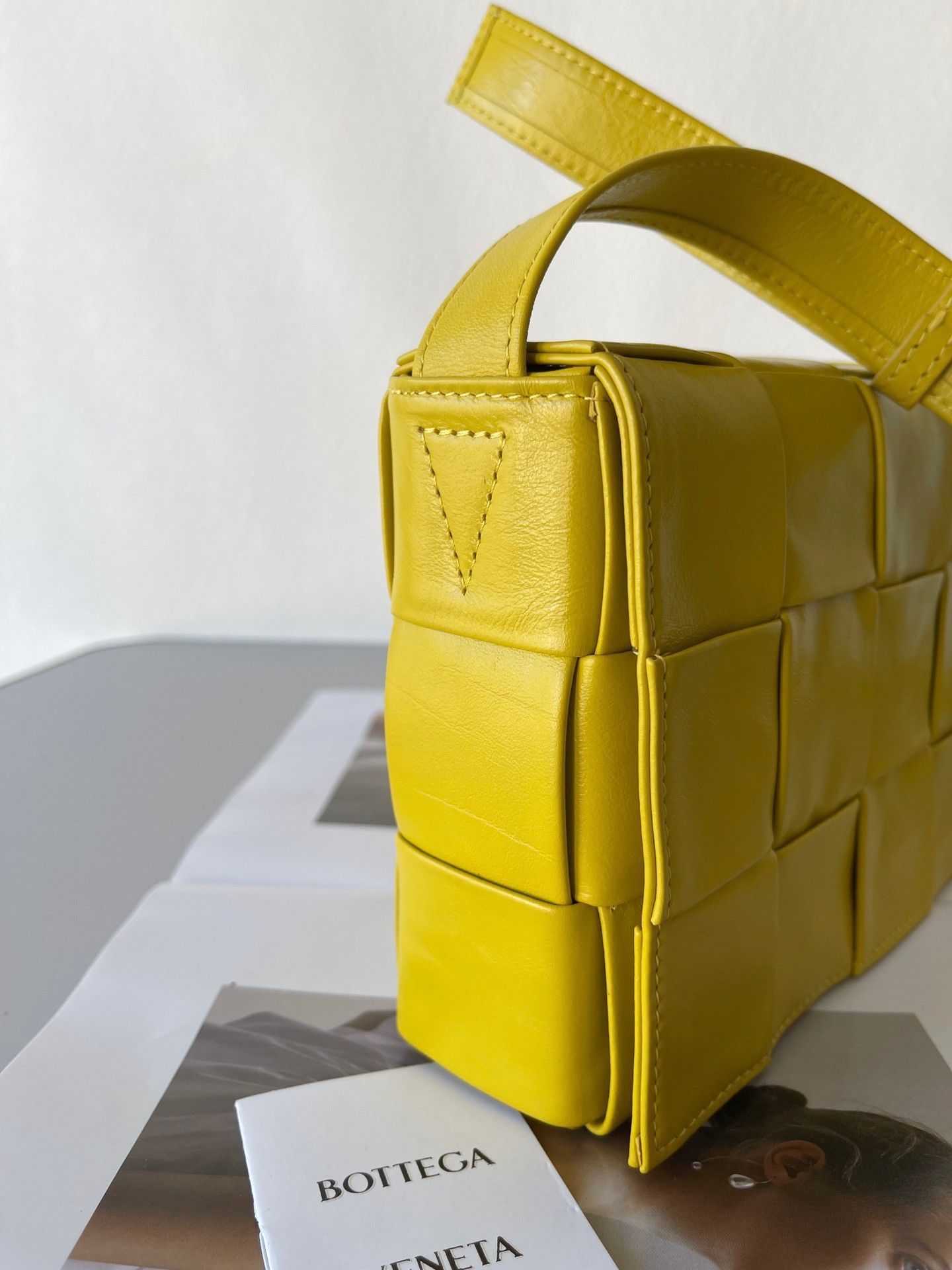 Bottega Veneta Cassette Bag In Yellow Wrinkled Intreccio Calfskin