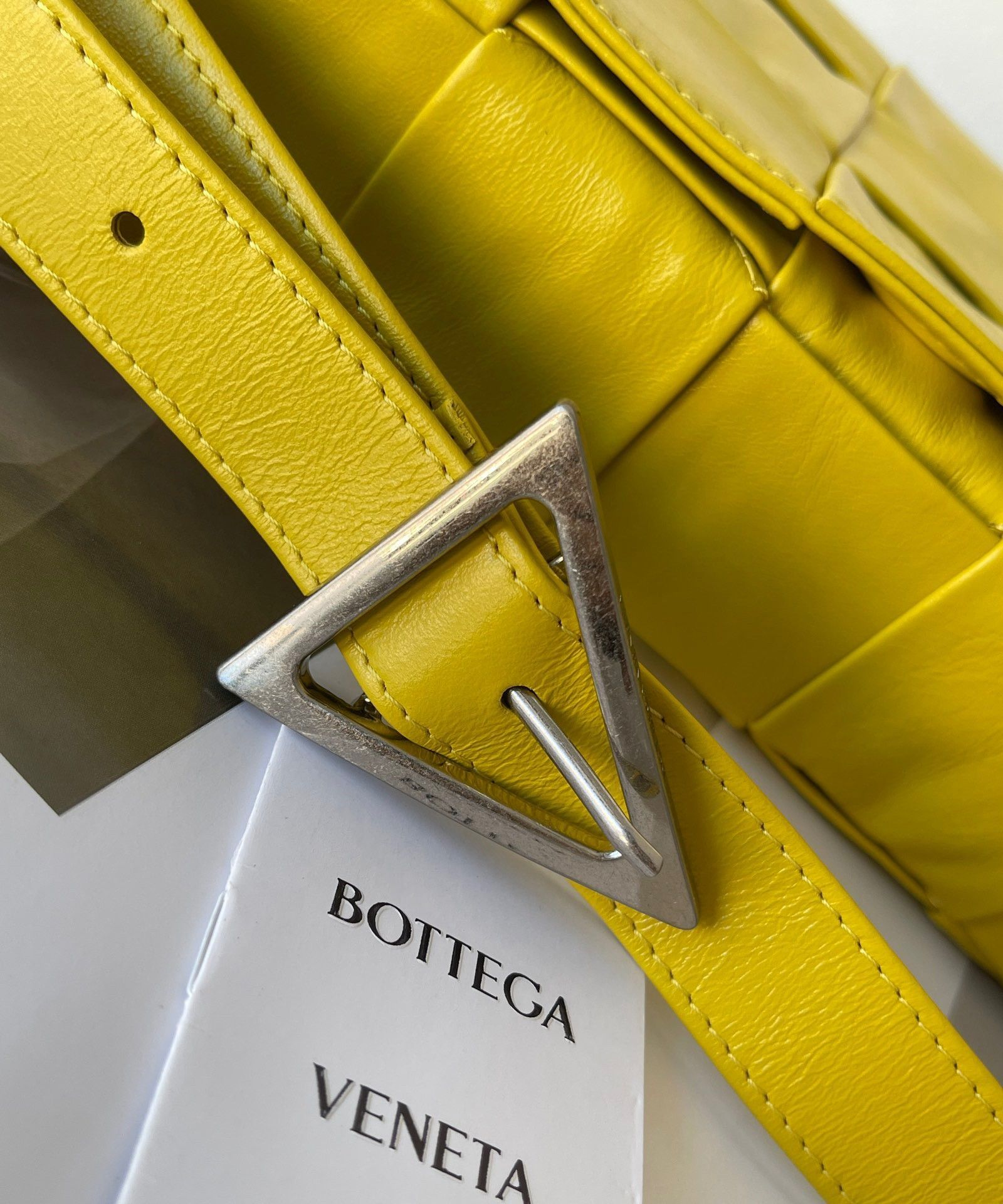 Bottega Veneta Cassette Bag In Yellow Wrinkled Intreccio Calfskin