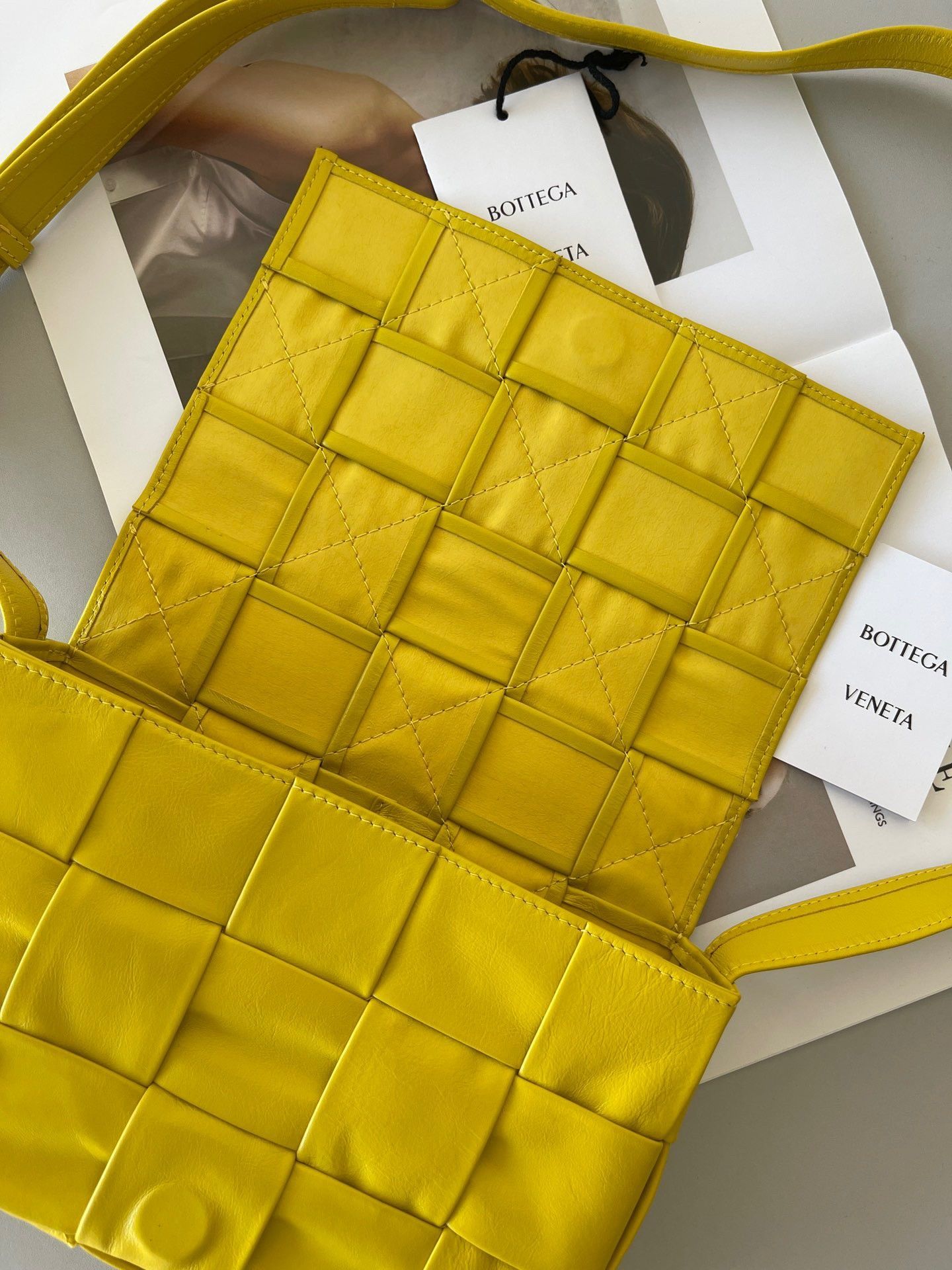 Bottega Veneta Cassette Bag In Yellow Wrinkled Intreccio Calfskin