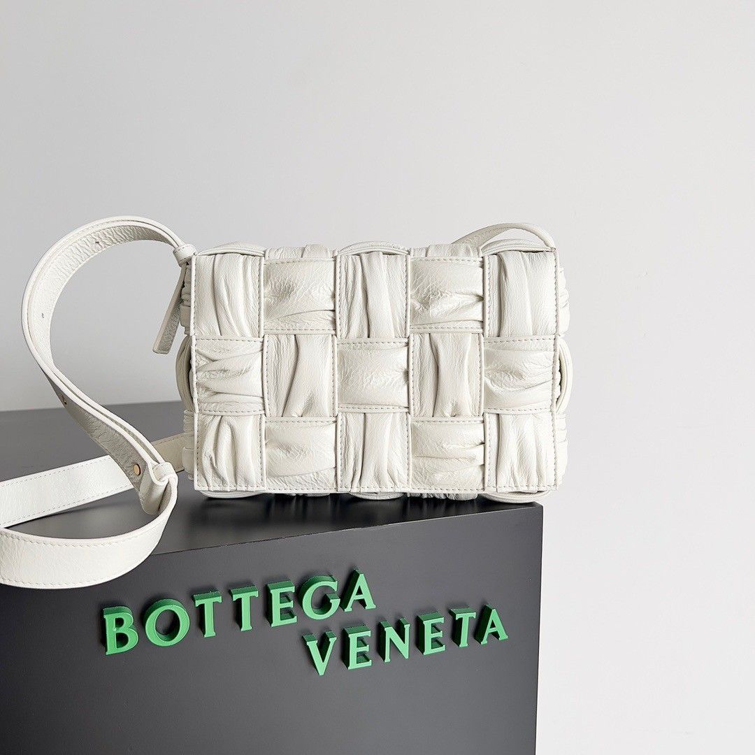 Bottega Veneta Cassette Bag In White Foulard Intreccio Calfskin