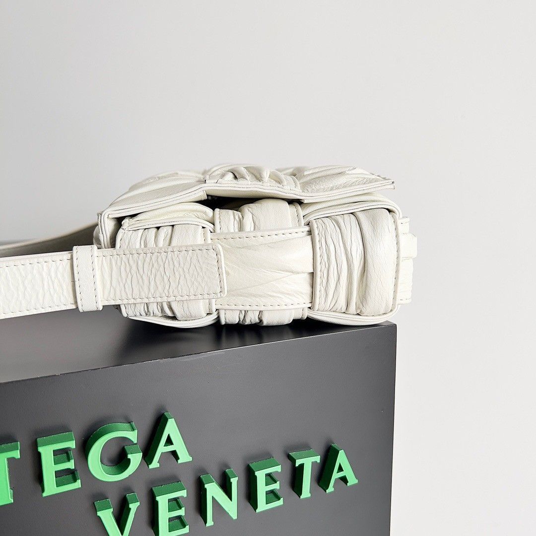 Bottega Veneta Cassette Bag In White Foulard Intreccio Calfskin