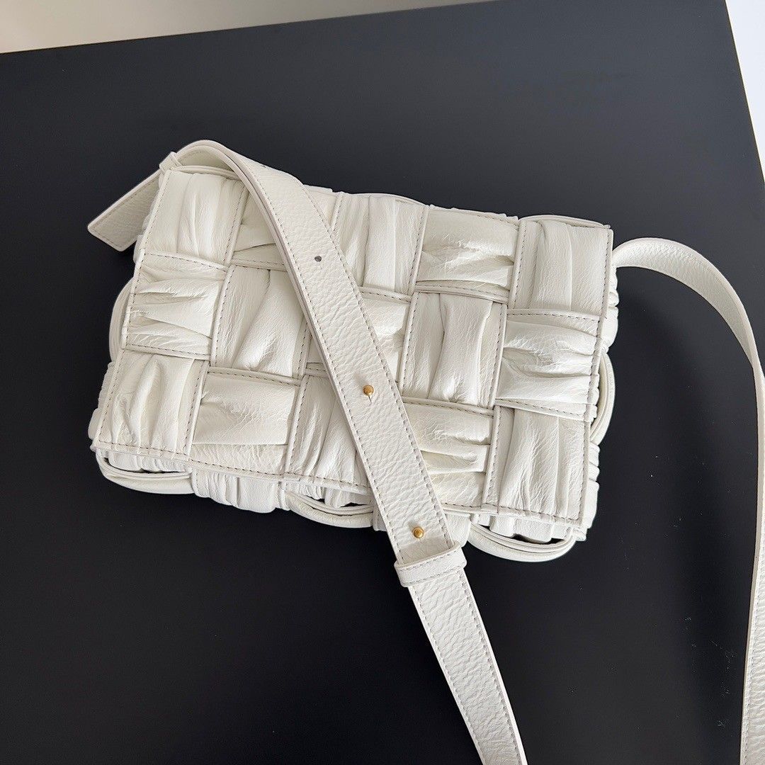 Bottega Veneta Cassette Bag In White Foulard Intreccio Calfskin