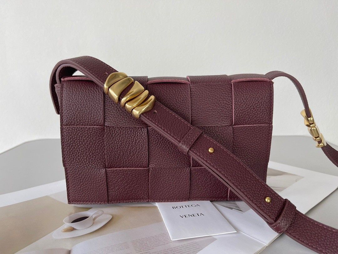 Bottega Veneta Cassette Bag In Burgundy Grained Intreccio Calfskin