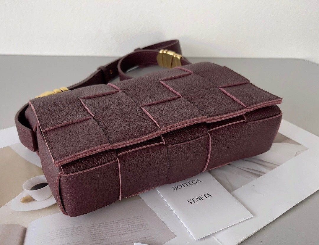 Bottega Veneta Cassette Bag In Burgundy Grained Intreccio Calfskin