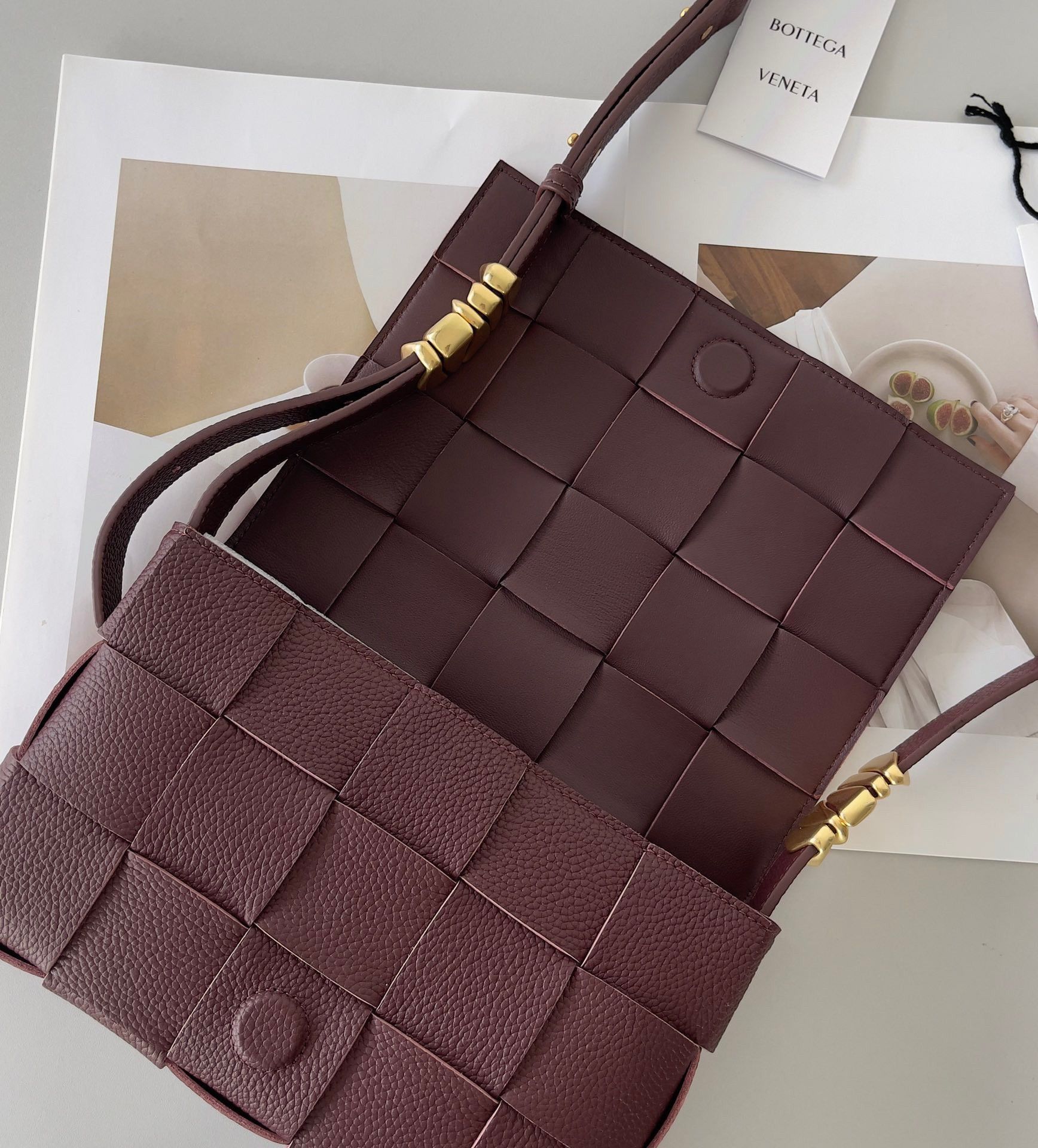 Bottega Veneta Cassette Bag In Burgundy Grained Intreccio Calfskin