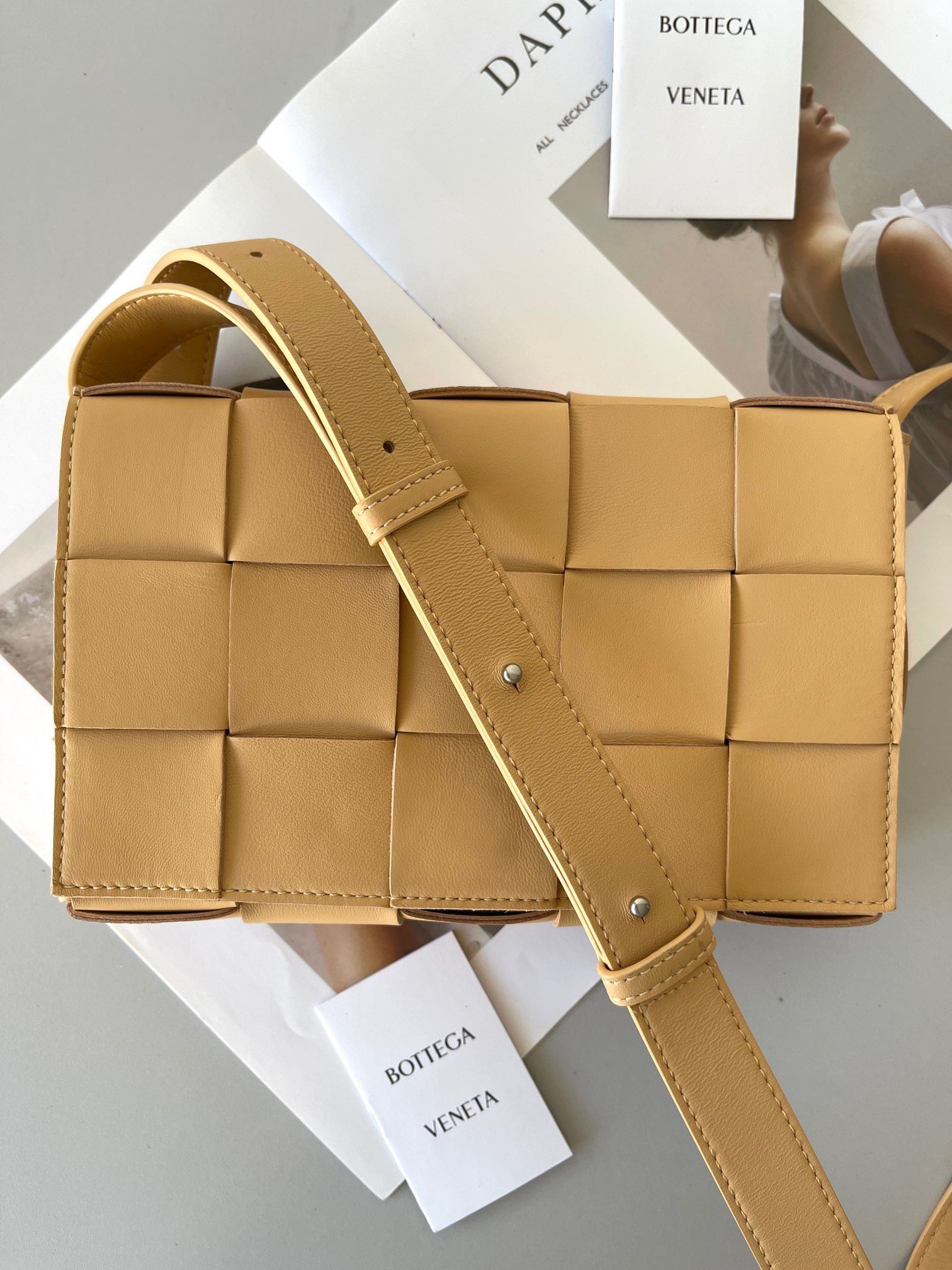 Bottega Veneta Cassette Bag In Almond Intreccio Lambskin