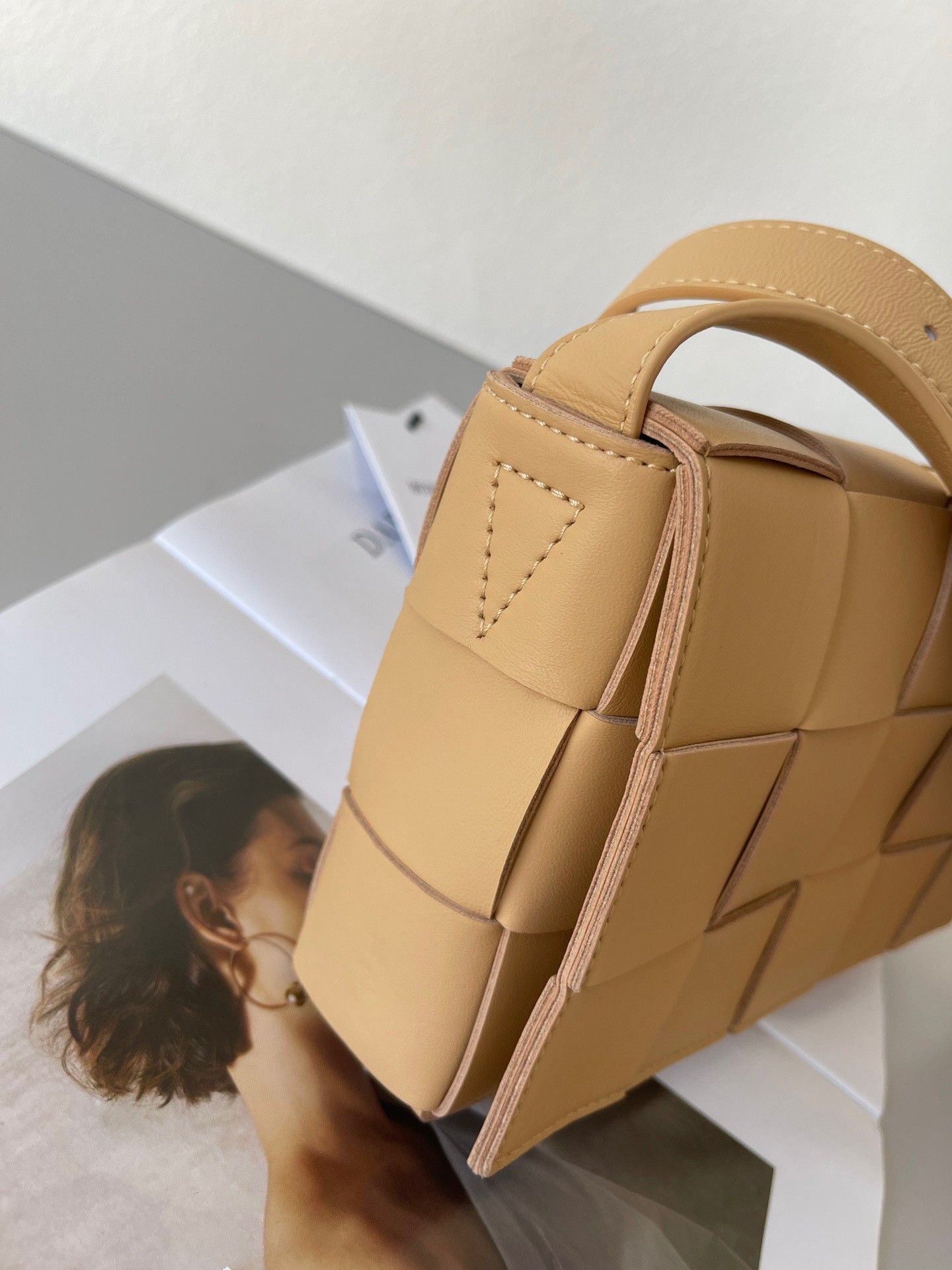 Bottega Veneta Cassette Bag In Almond Intreccio Lambskin