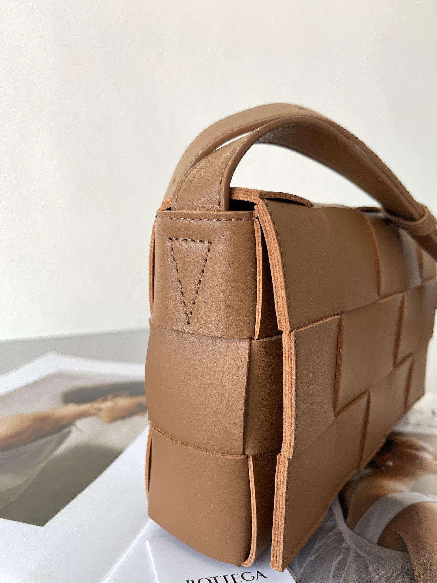 Bottega Veneta Cassette Bag In Caramel Intreccio Lambskin