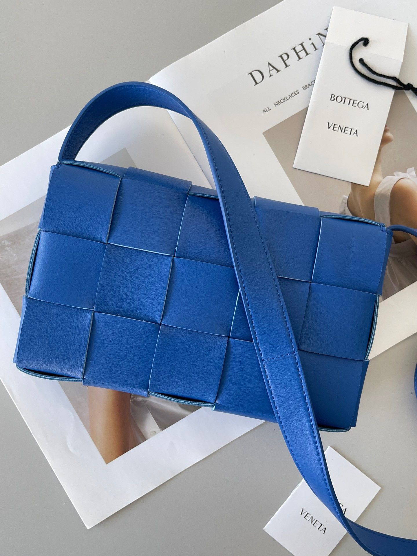 Bottega Veneta Cassette Bag In Blue Intreccio Lambskin