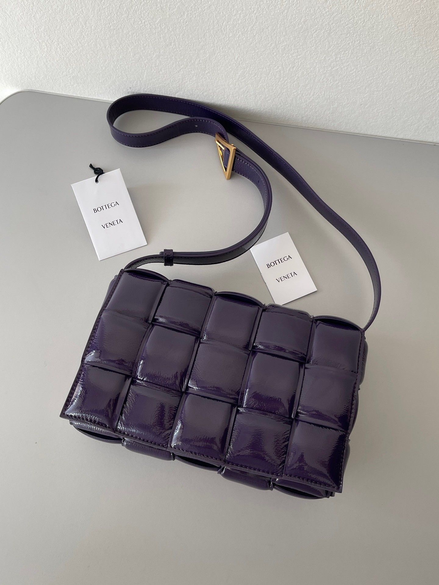 Bottega Veneta Padded Cassette Bag In Purple Intrecciato Deerskin