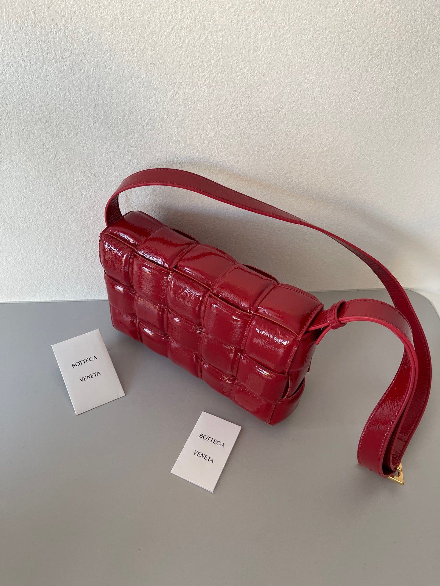 Bottega Veneta Padded Cassette Bag In Red Intrecciato Deerskin