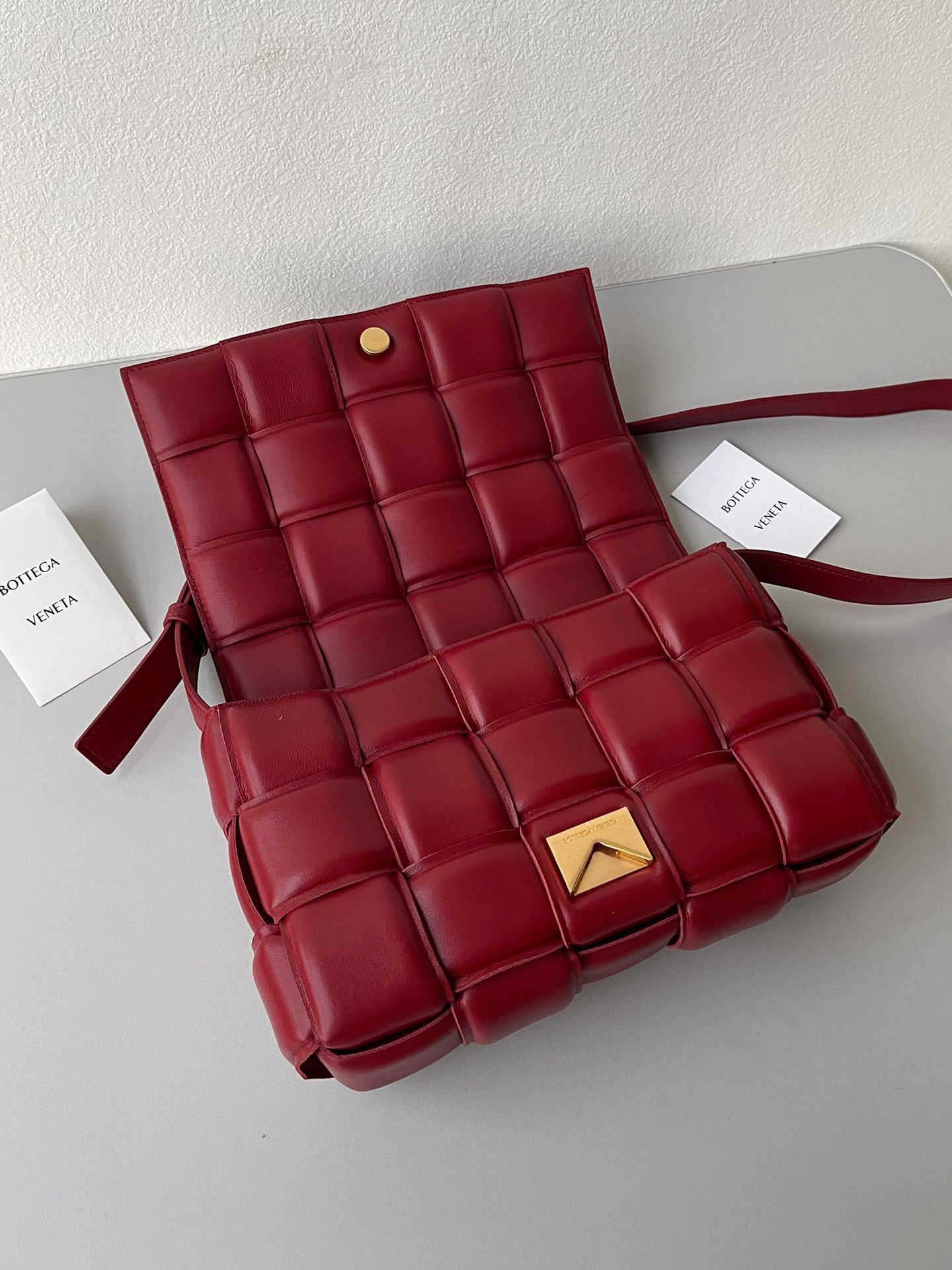 Bottega Veneta Padded Cassette Bag In Dark Red Intrecciato Lambskin