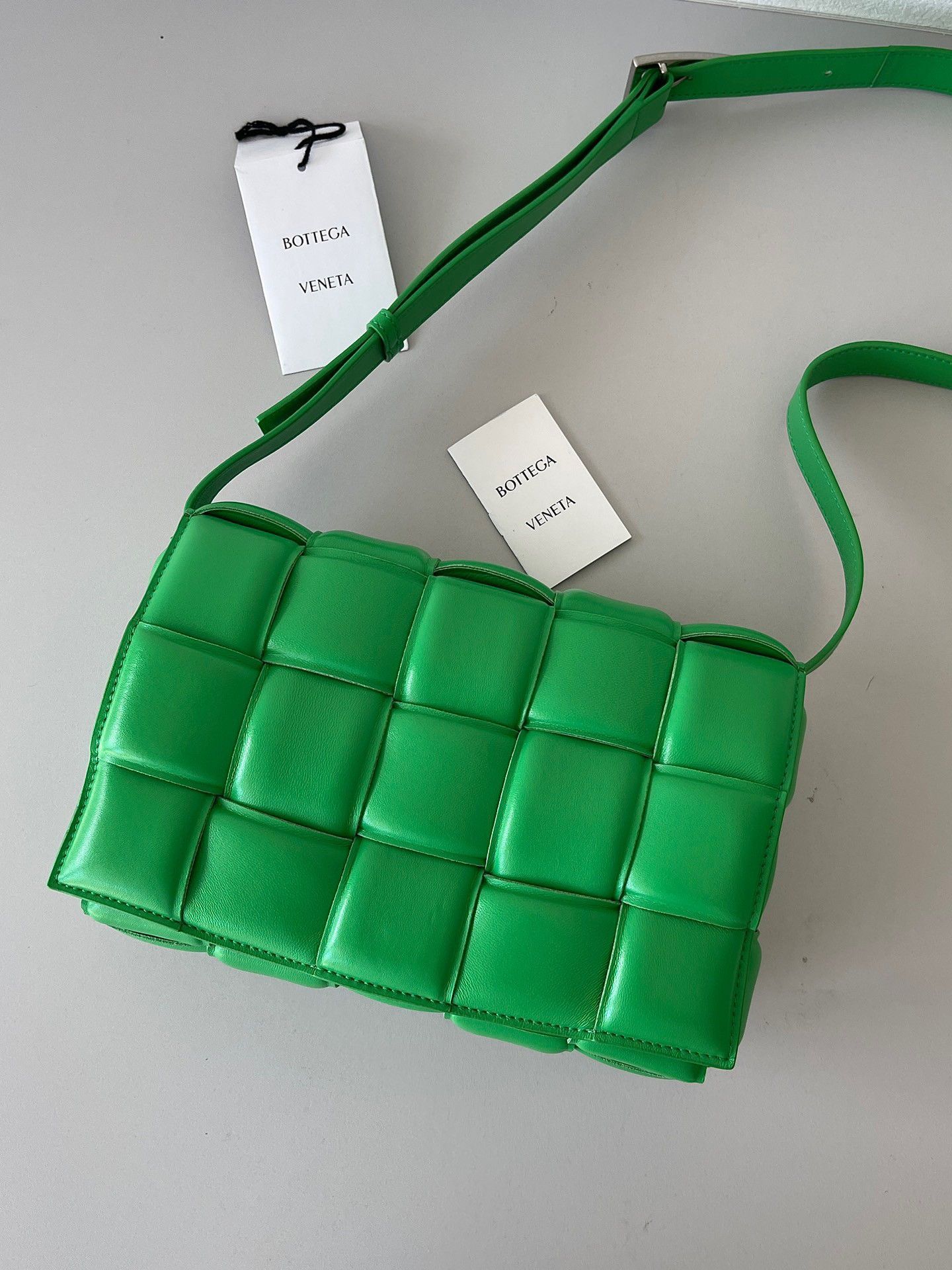 Bottega Veneta Padded Cassette Bag In Parakeet Intrecciato Lambskin