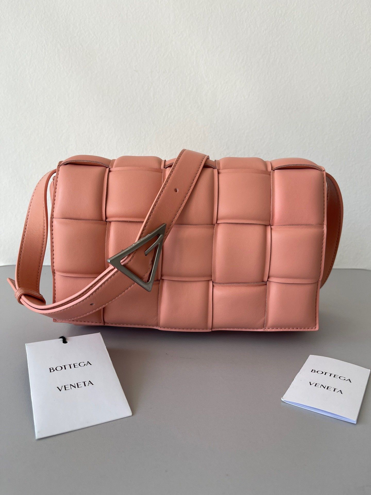 Bottega Veneta Padded Cassette Bag In Peachy Intrecciato Lambskin