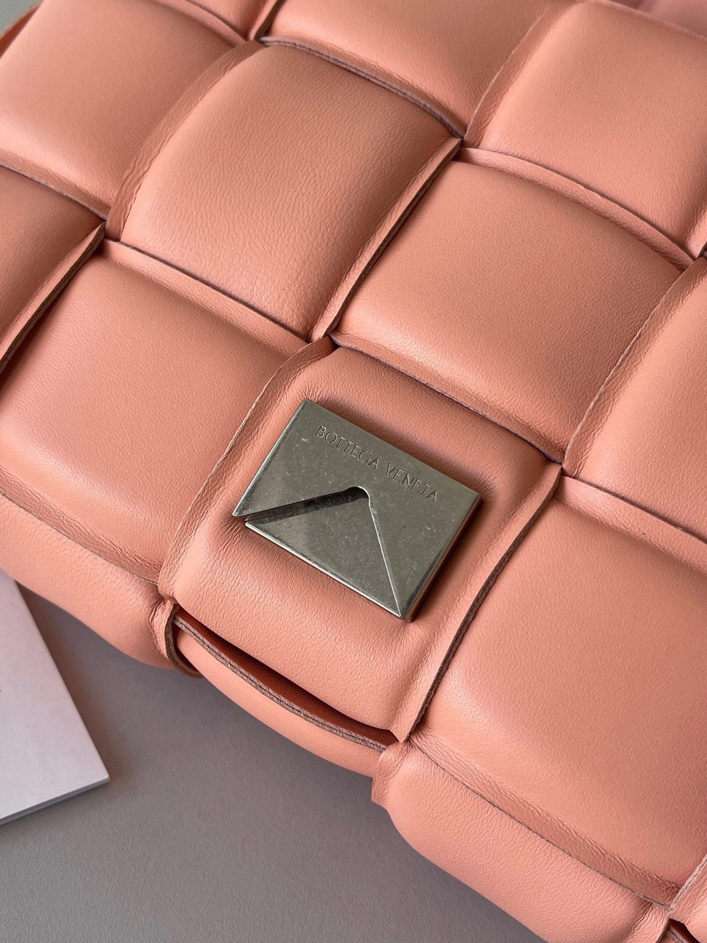 Bottega Veneta Padded Cassette Bag In Peachy Intrecciato Lambskin