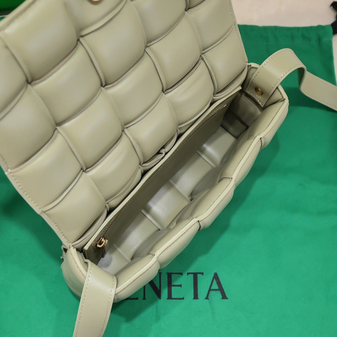 Bottega Veneta Padded Cassette Bag In Travertine Intrecciato Lambskin