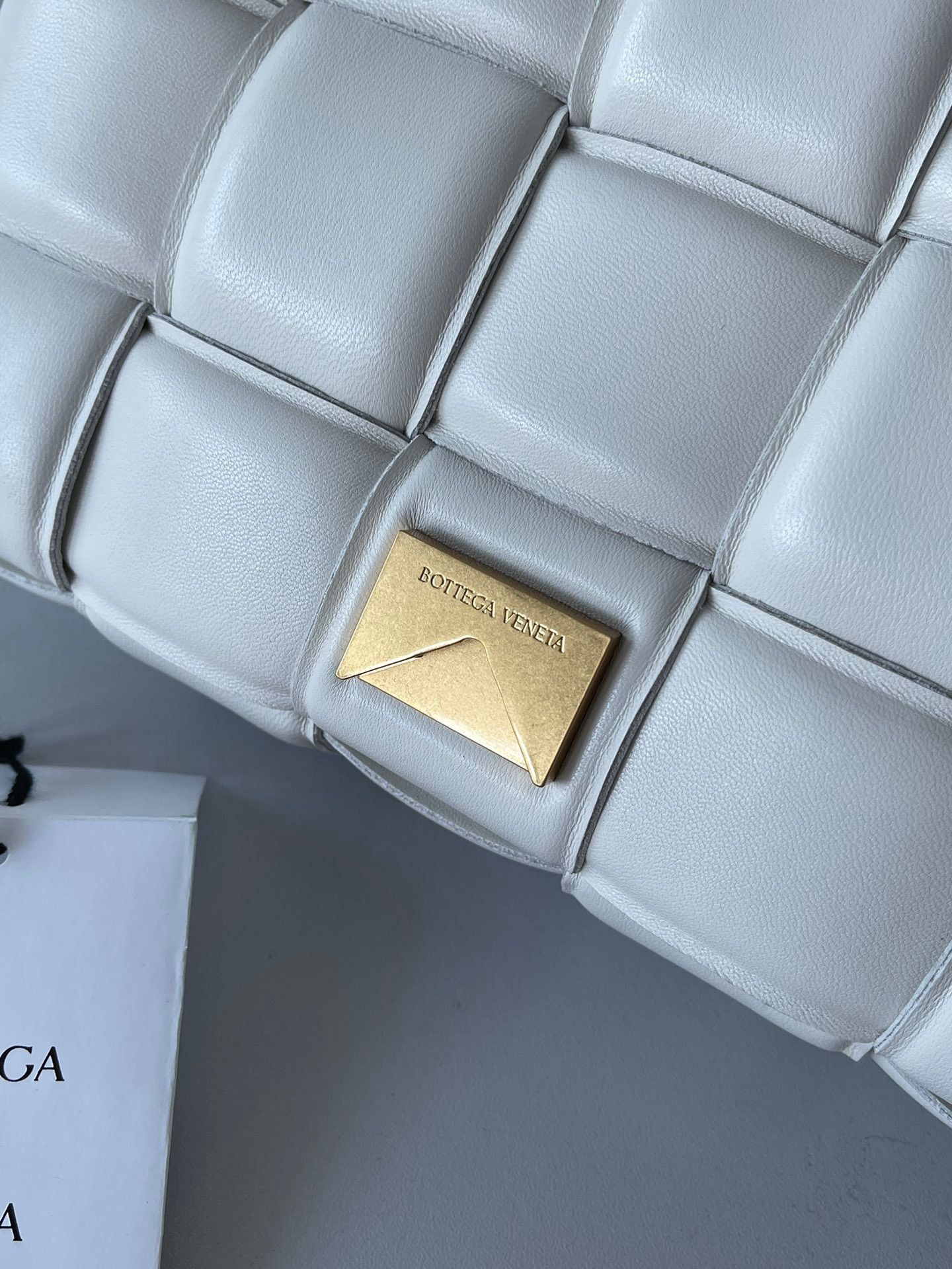 Bottega Veneta Padded Cassette Bag In White Intrecciato Lambskin