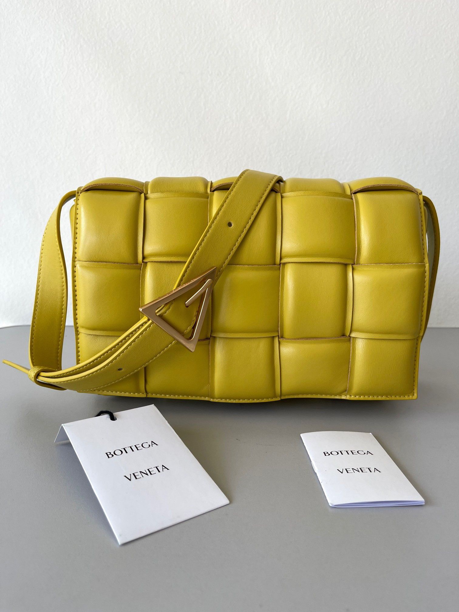 Bottega Veneta Padded Cassette Bag In Yellow Intrecciato Lambskin