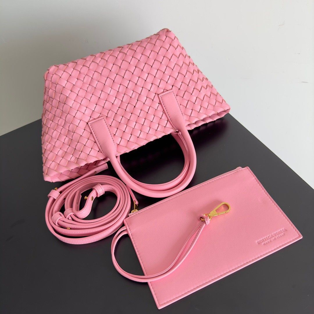 Bottega Veneta Cabat Mini Bag In Pink Intrecciato Lambskin