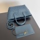 Bottega Veneta Cabat Mini Bag In Navy Blue Intrecciato Lambskin