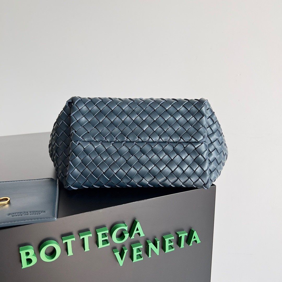 Bottega Veneta Cabat Mini Bag In Navy Blue Intrecciato Lambskin