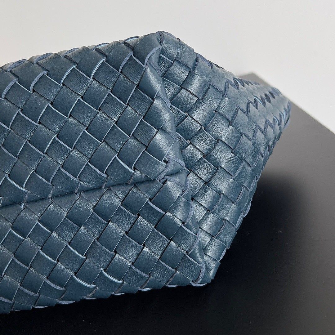 Bottega Veneta Cabat Mini Bag In Navy Blue Intrecciato Lambskin