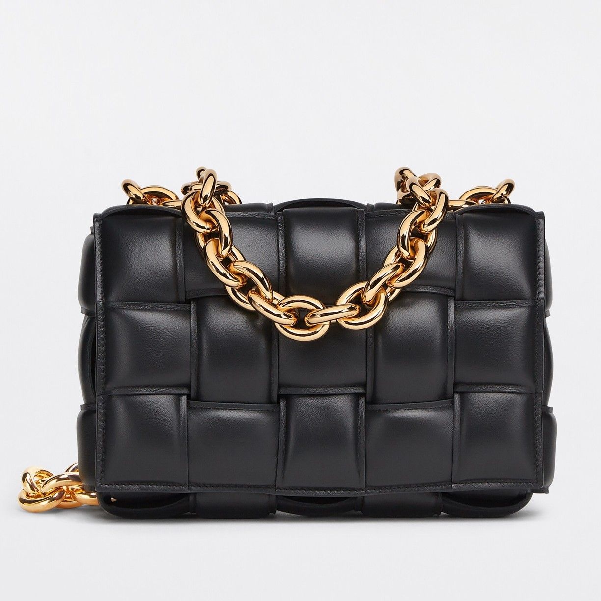 Bottega Veneta Chain Cassette Bag In Black Intrecciato Lambskin