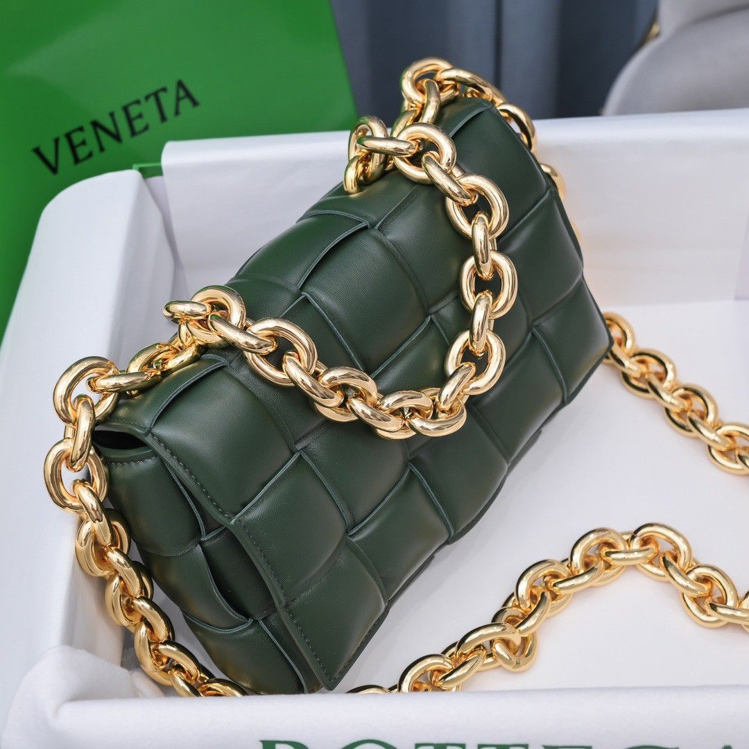 Bottega Veneta Chain Cassette Bag In Raintree Intrecciato Lambskin