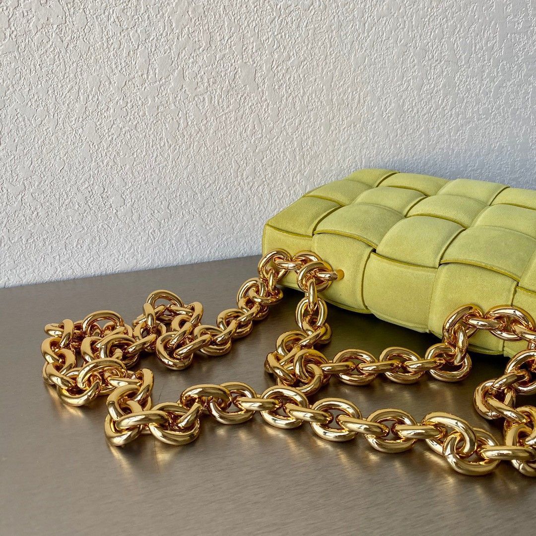 Bottega Veneta Chain Cassette Bag In Kiwi Intrecciato Suede Calfskin