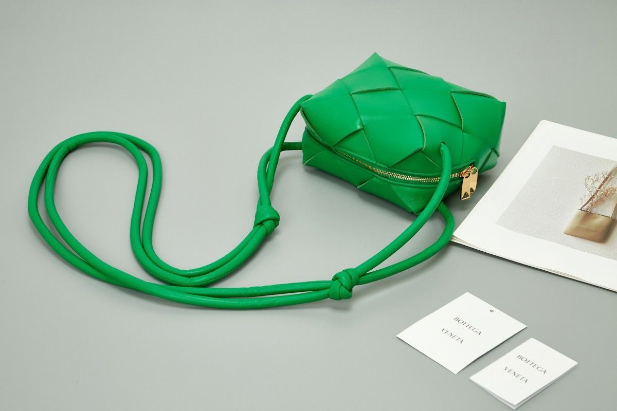 Bottega Veneta Mini Cassette Camera Bag In Parakeet Lambskin