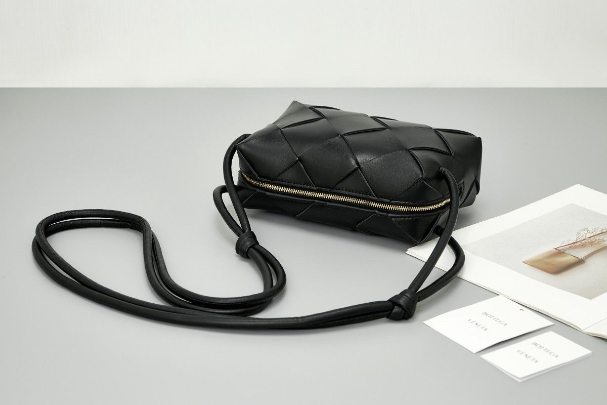 Bottega Veneta Small Cassette Camera Bag In Black Lambskin