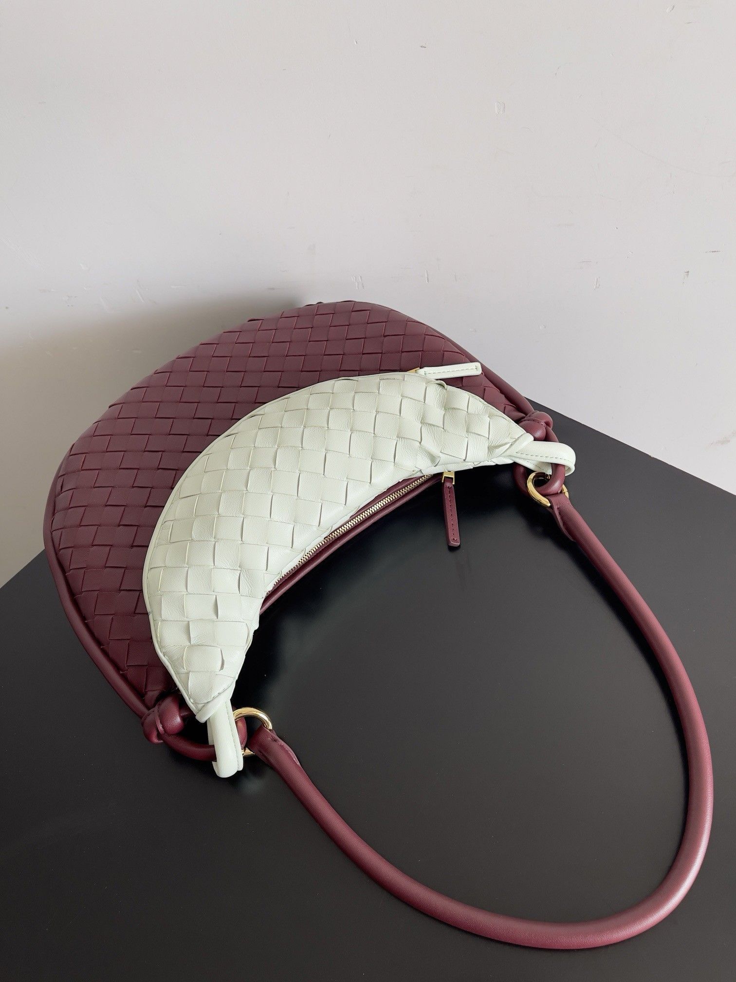 Bottega Veneta Gemelli Medium Bag in Barolo Glacier Intrecciato Lambskin