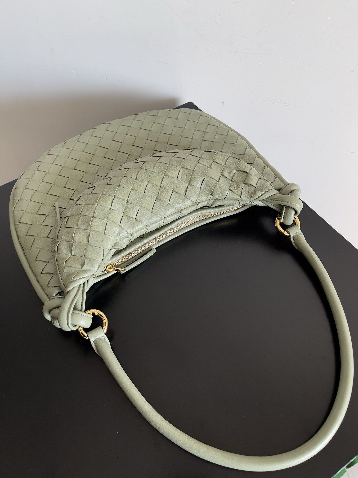 Bottega Veneta Gemelli Medium Bag in Travertine Intrecciato Lambskin