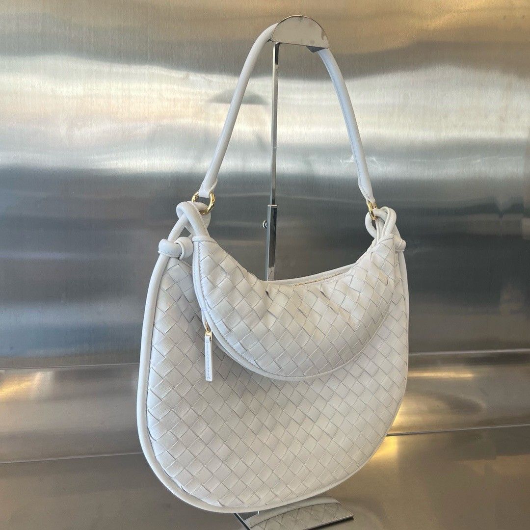 Bottega Veneta Gemelli Large Bag in White Intrecciato Lambskin