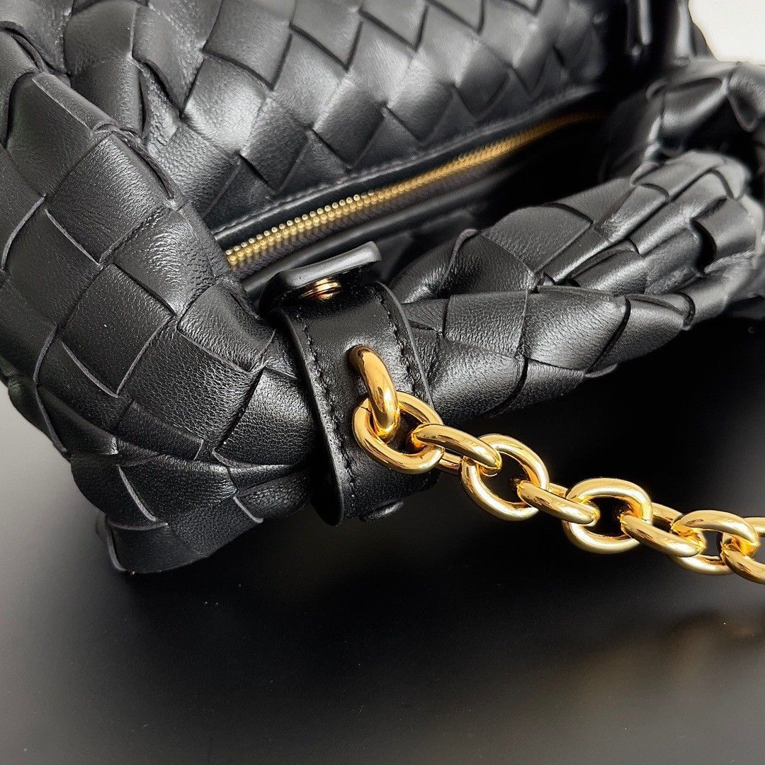 Bottega Veneta Mini Jodie Chain Bag In Black Intrecciato Lambskin