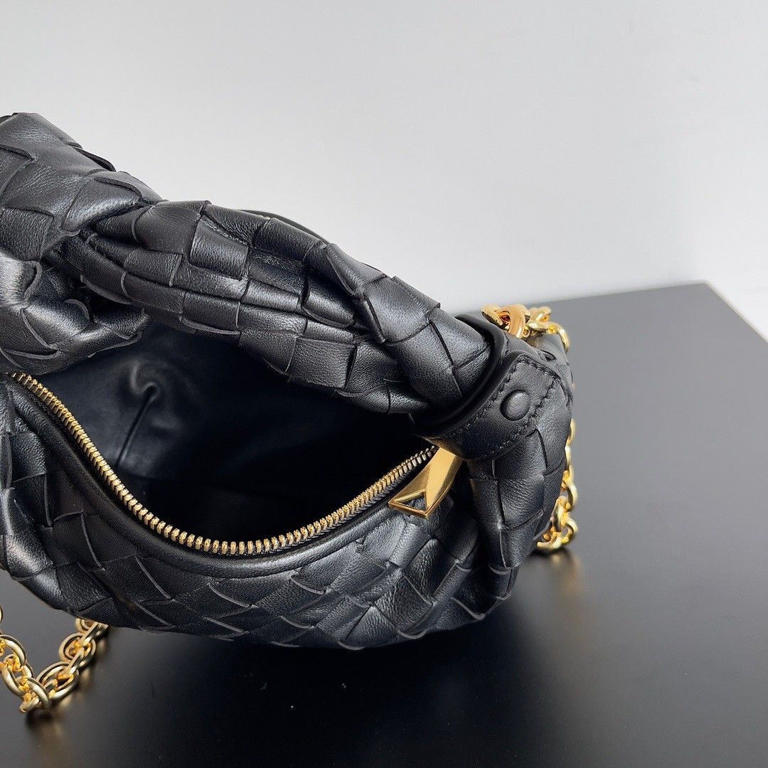 Bottega Veneta Mini Jodie Chain Bag In Black Intrecciato Lambskin