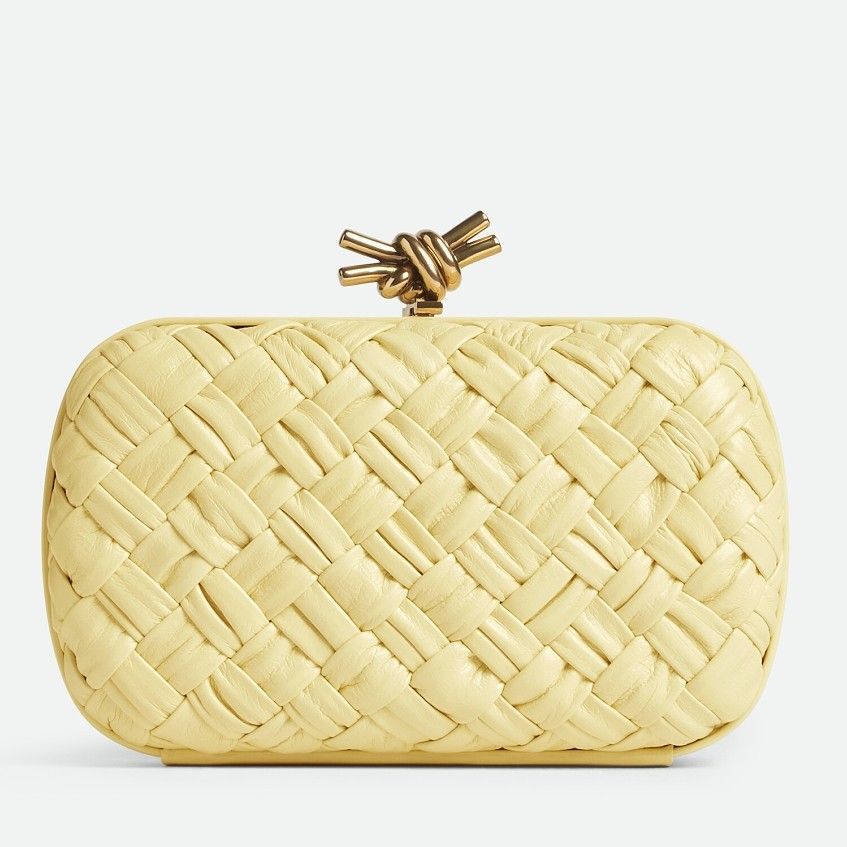 Bottega Veneta Knot Minaudiere Clutch In Ice Cream Foulard Intreccio Leather