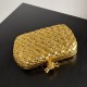 Bottega Veneta Knot Minaudiere Clutch In Gold Intreccio laminated Leather