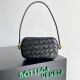 Bottega Veneta Knot Minaudiere On Strap In Black Foulard Intreccio Leather