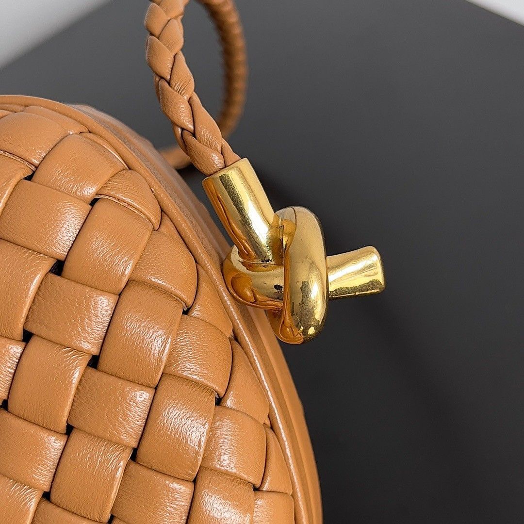 Bottega Veneta Knot Minaudiere On Strap In Camel Intreccio Lambskin