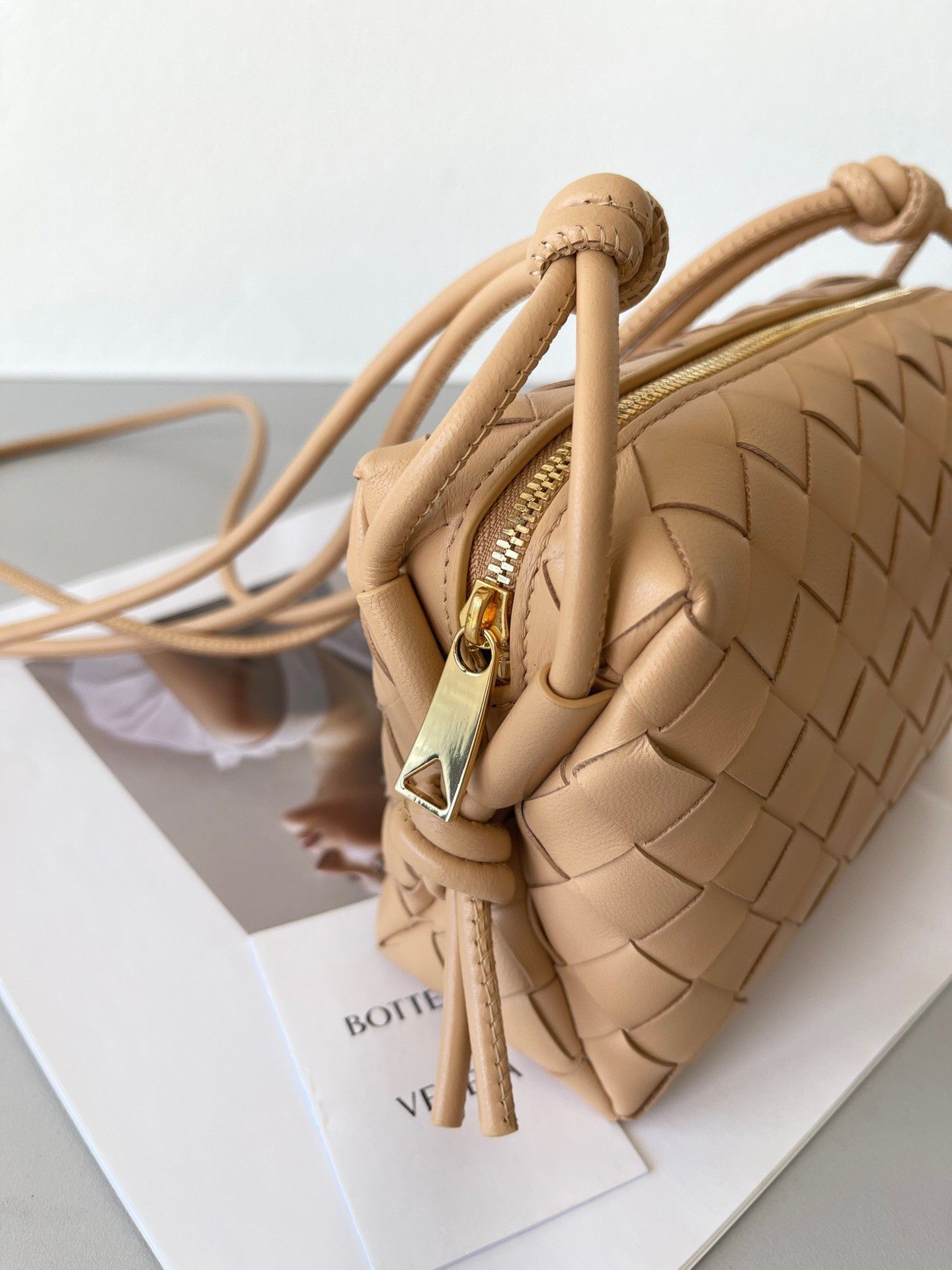 Bottega Veneta Loop Mini Bag In Almond Intrecciato Lambskin